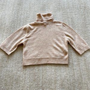 Zara Cropped Turtleneck Sweater Knit Top S Tan Wool Blend